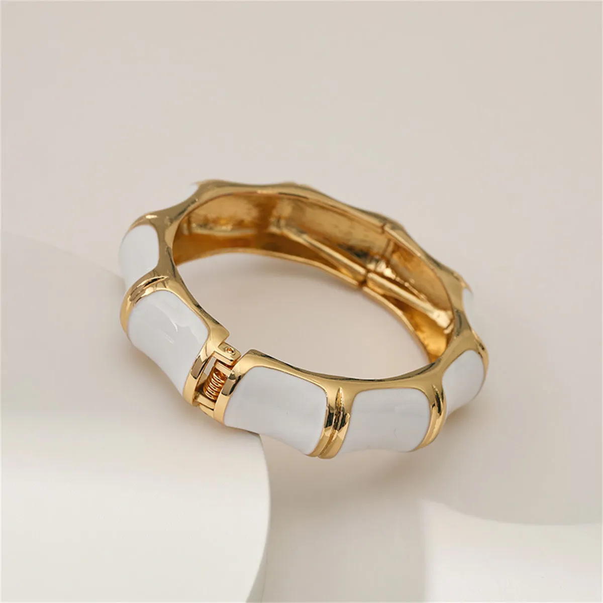 White Enamel & 18K Gold-Plated Bamboo Bangle
