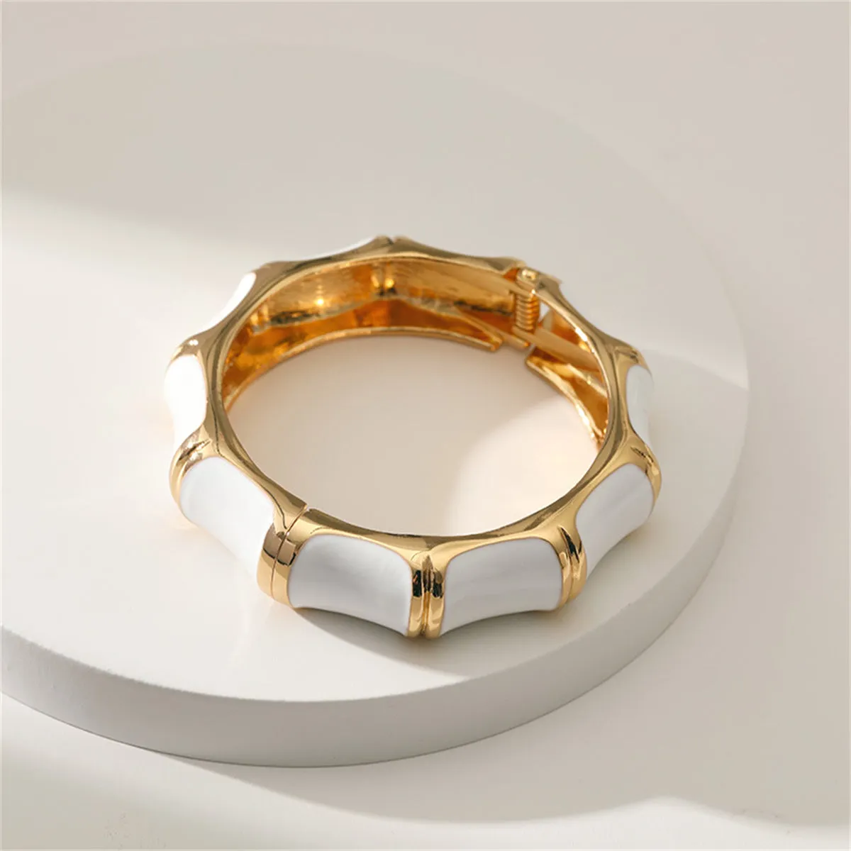 White Enamel & 18K Gold-Plated Bamboo Bangle