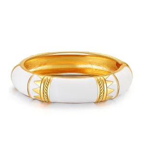 White Enamel & 18K Gold-Plated Geometric Bamboo Bangle