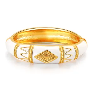 White Enamel & 18K Gold-Plated Rhombus Bangle