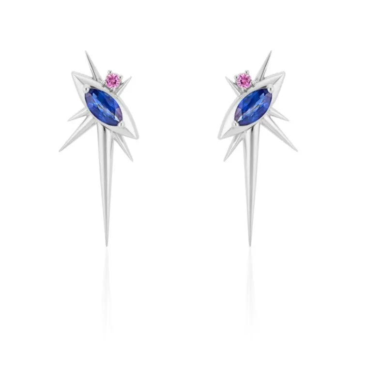 White Gold - Sapphire Drop Earrings - Spike Earrings