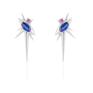 White Gold - Sapphire Drop Earrings - Spike Earrings