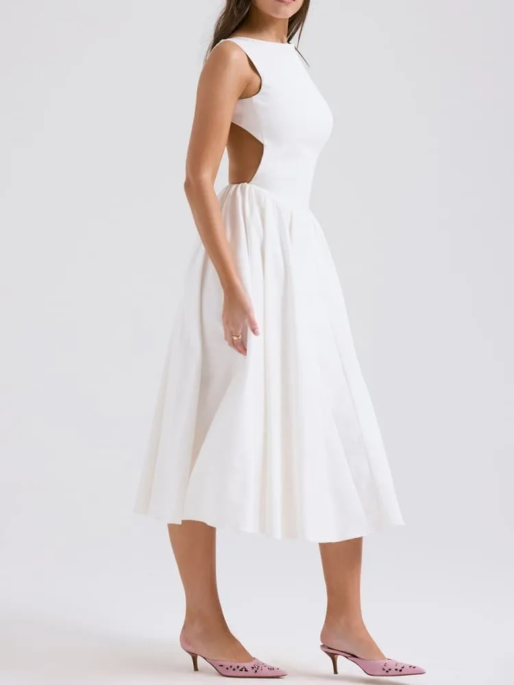 White Twill Midi Sundress