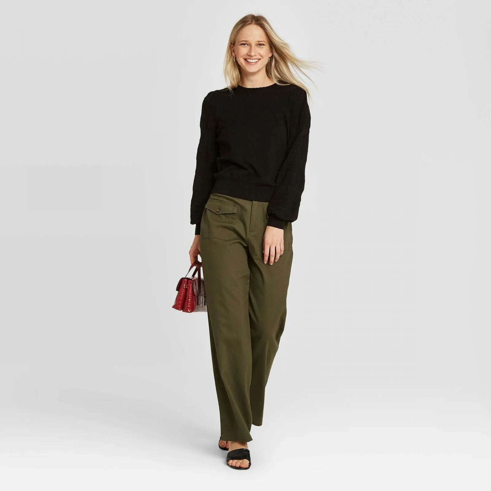 Who What Wear Women's Pointelle Crewneck Pullover Sweater