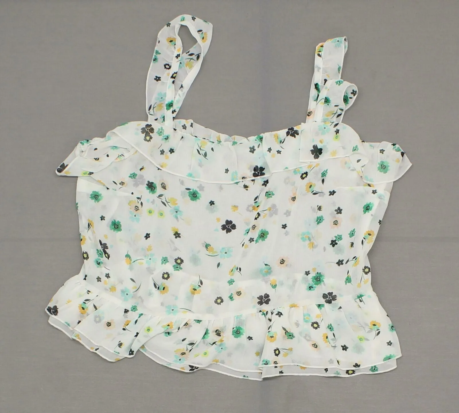 Who What Wear Women's Ruffle Sheer Top Shirt White Multi Large