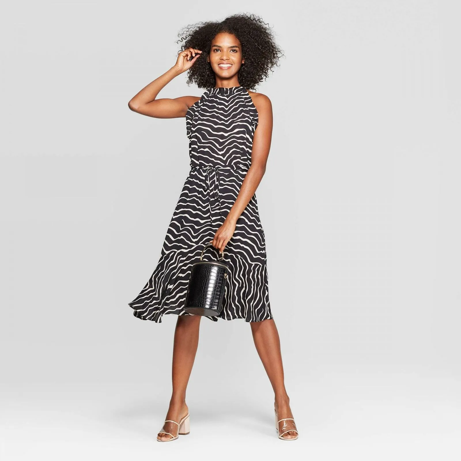 Who What Wear Women's Sleeveless Halter Neck A Line Dress