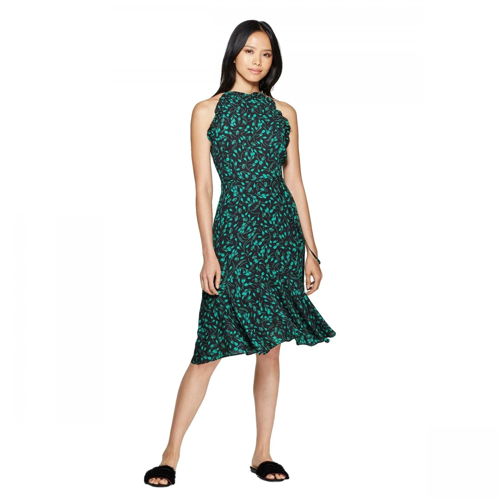 Who What Wear Women's Sleeveless Halter Neck A Line Dress