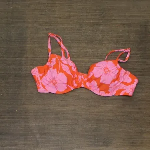 Wild Fable Women's Shirred Underwire Bikini Top Orange Tropical Pink M