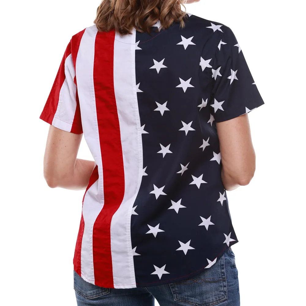 Women's 100% Cotton Stars and Stripes Short Sleeve Shirt