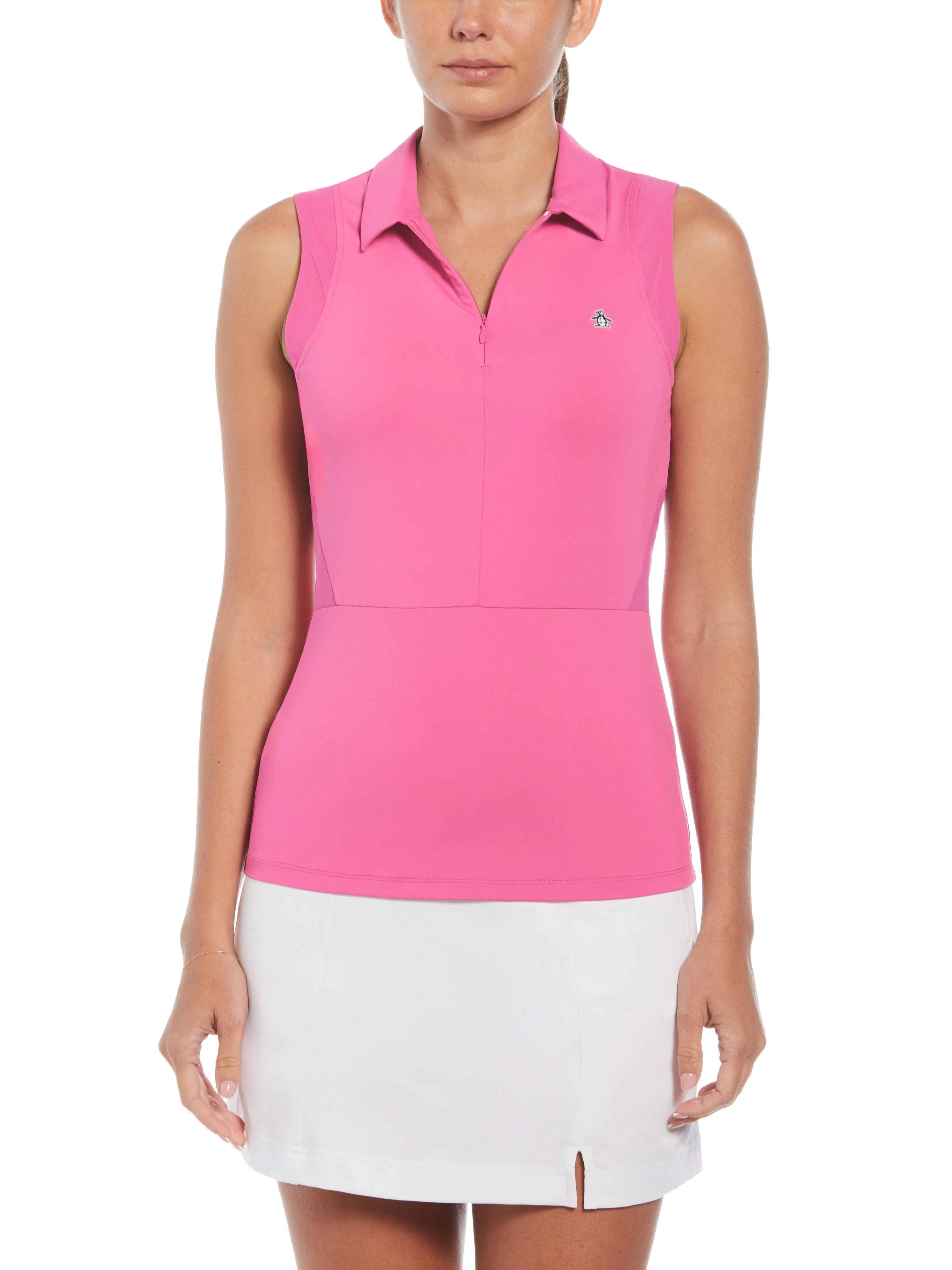Women's 1/4 Zip Mesh Block Sleeveless Golf Polo Shirt
