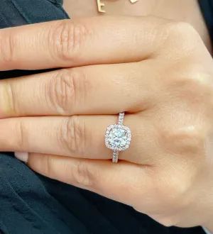 Women's 14k solid rose gold cushion cut moissanite and natural round cut diamond engagement ring Bridal Wedding Halo 1.80ctw