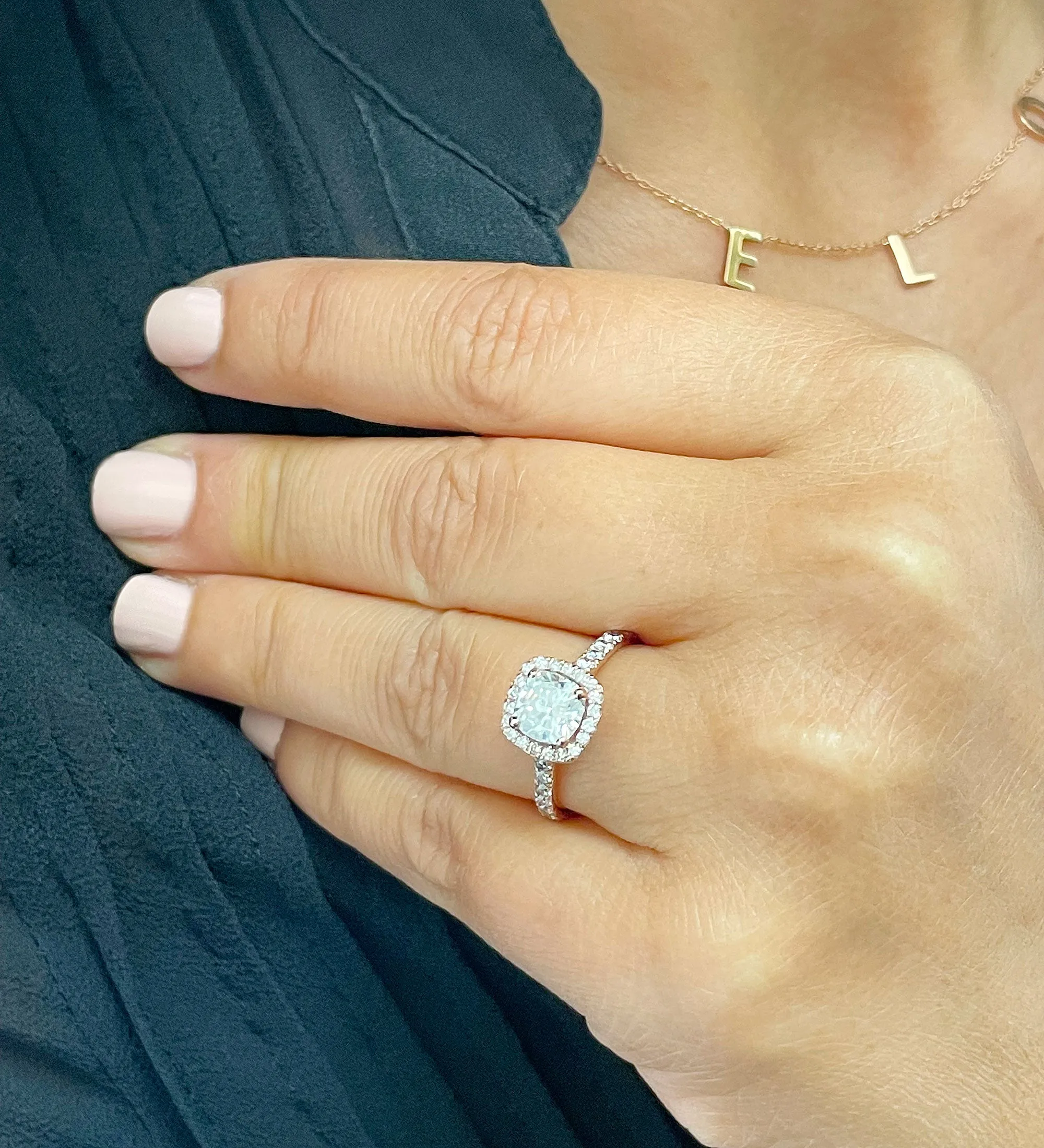 Women's 14k solid rose gold cushion cut moissanite and natural round cut diamond engagement ring Bridal Wedding Halo 1.80ctw