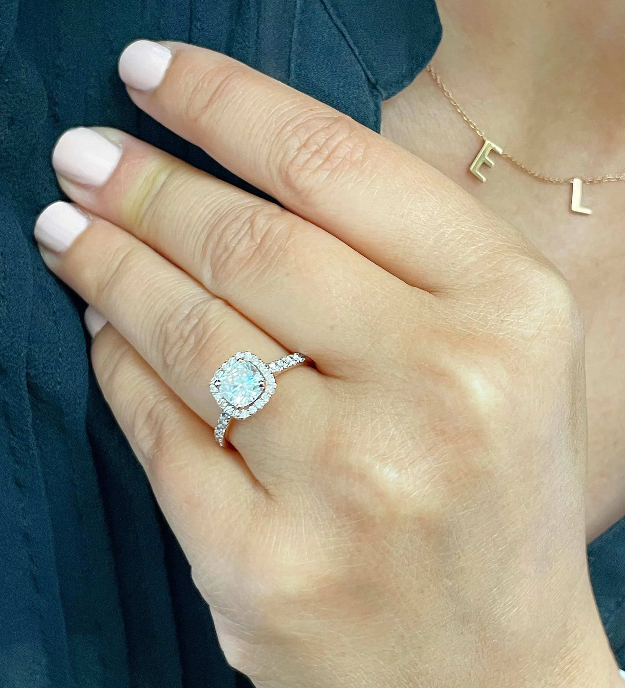 Women's 14k solid rose gold cushion cut moissanite and natural round cut diamond engagement ring Bridal Wedding Halo 1.80ctw