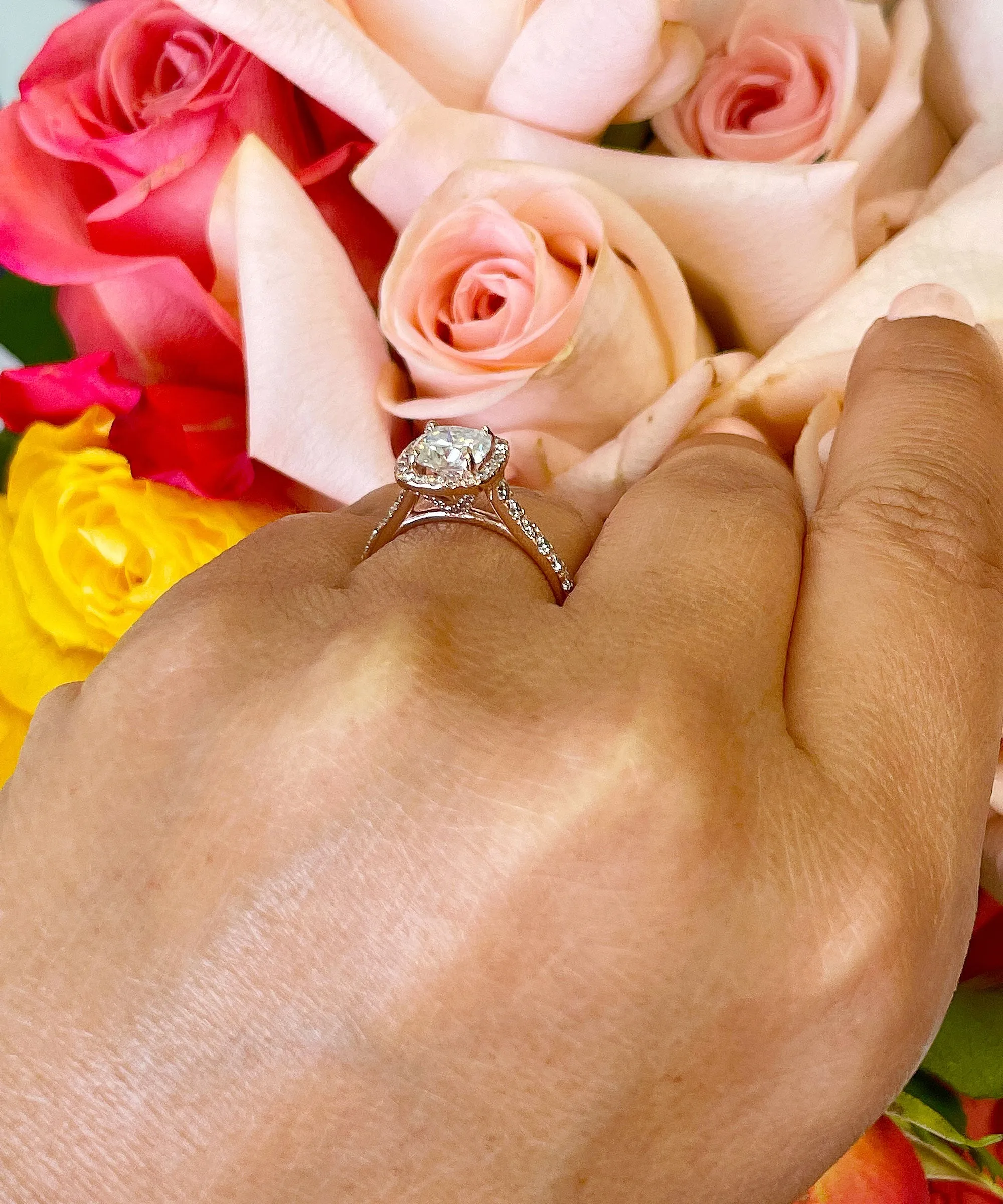 Women's 14k solid rose gold cushion cut moissanite and natural round cut diamond engagement ring Bridal Wedding Halo 1.80ctw