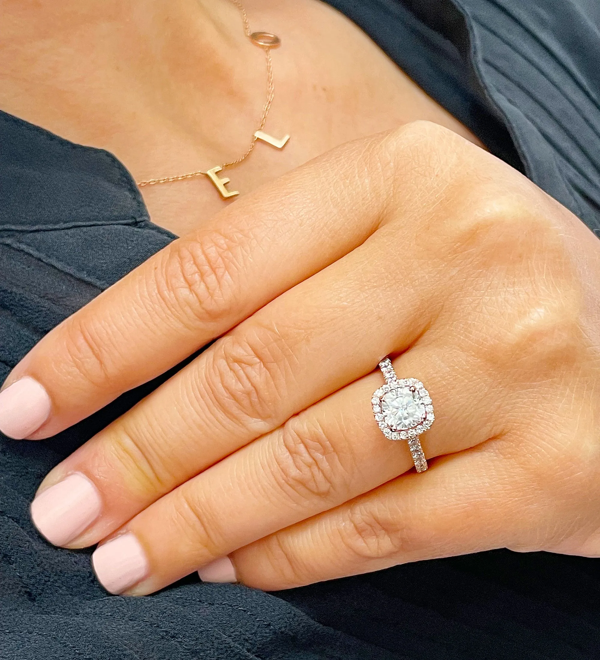 Women's 14k solid rose gold cushion cut moissanite and natural round cut diamond engagement ring Bridal Wedding Halo 1.80ctw