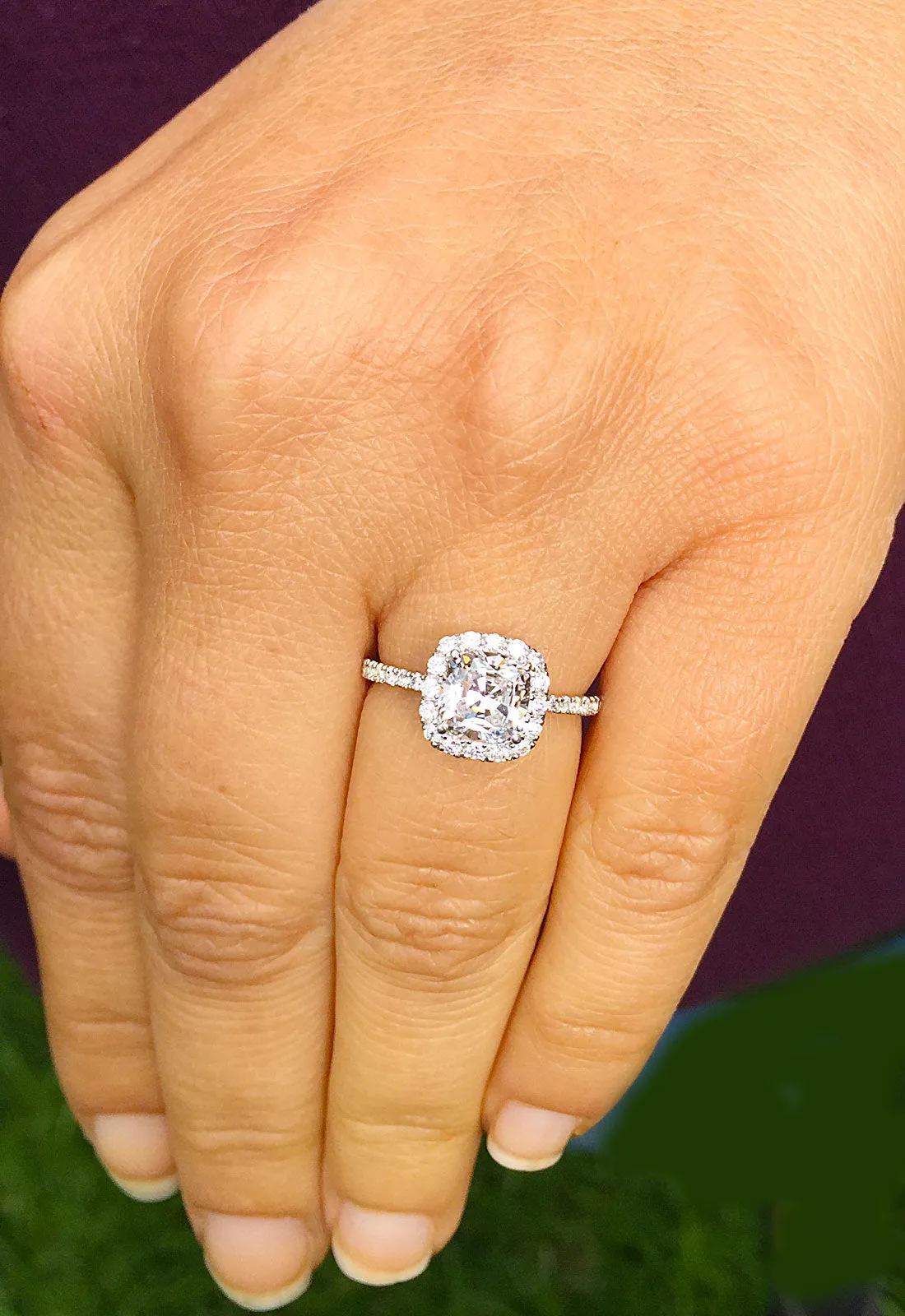 Women's 14k solid white gold cushion cut forever one moissanite and natural round cut diamond engagement ring Bridal Wedding Halo 1.80ctw