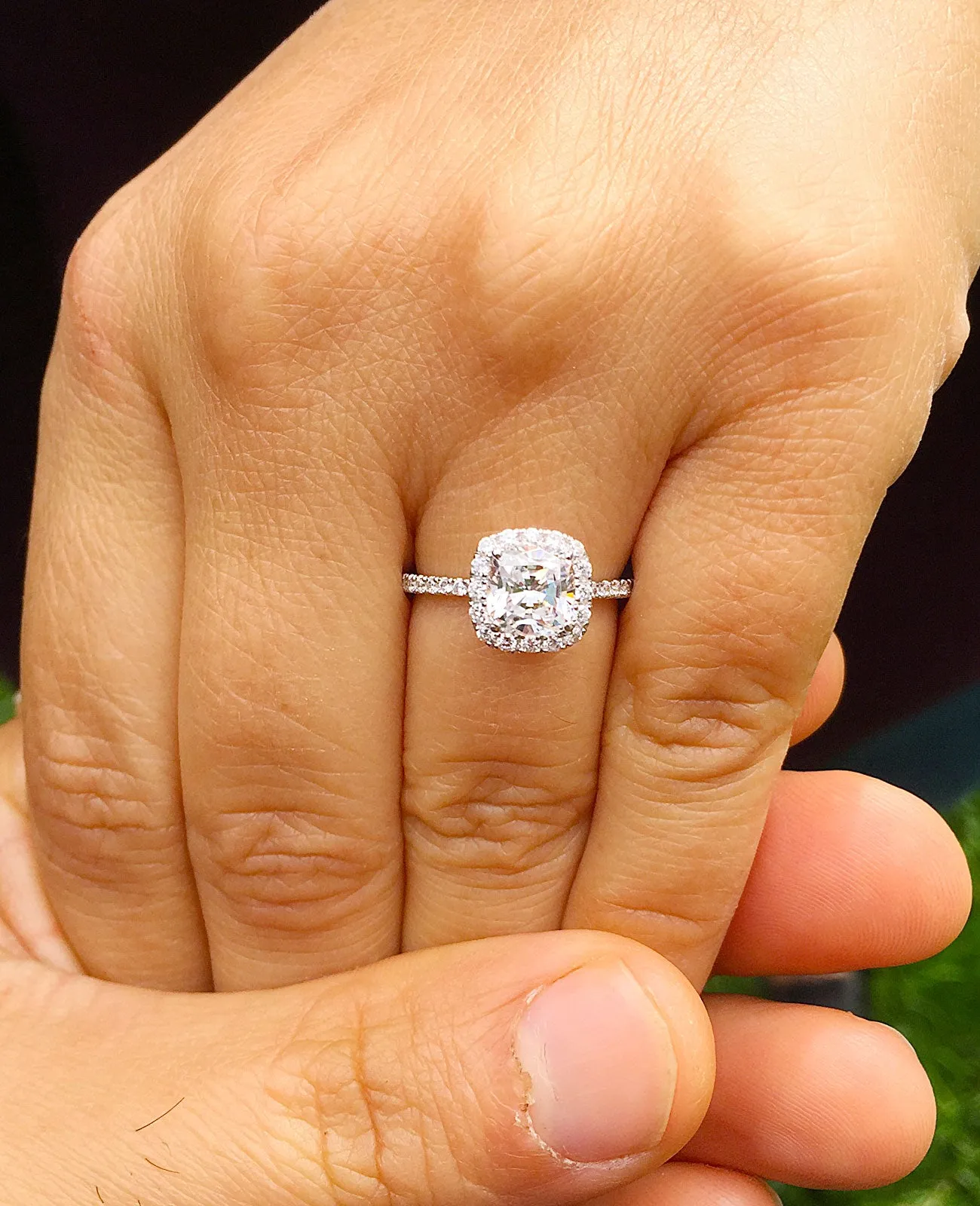 Women's 14k solid white gold cushion cut forever one moissanite and natural round cut diamond engagement ring Bridal Wedding Halo 1.80ctw