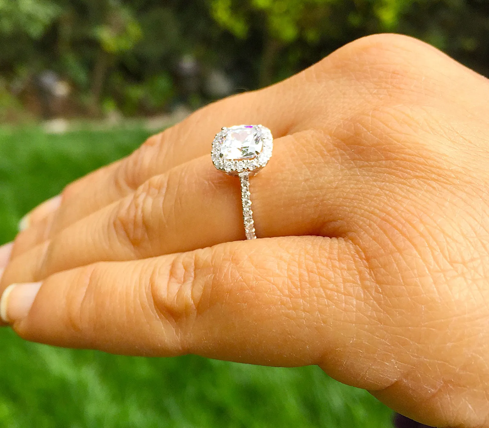 Women's 14k solid white gold cushion cut forever one moissanite and natural round cut diamond engagement ring Bridal Wedding Halo 1.80ctw