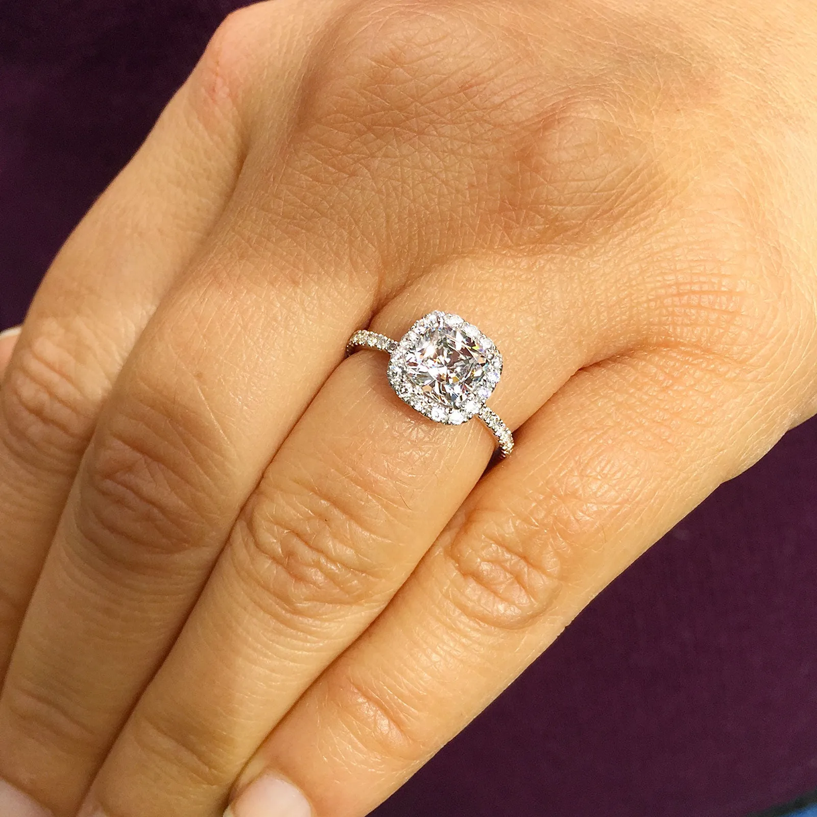 Women's 14k solid white gold cushion cut forever one moissanite and natural round cut diamond engagement ring Bridal Wedding Halo 1.80ctw