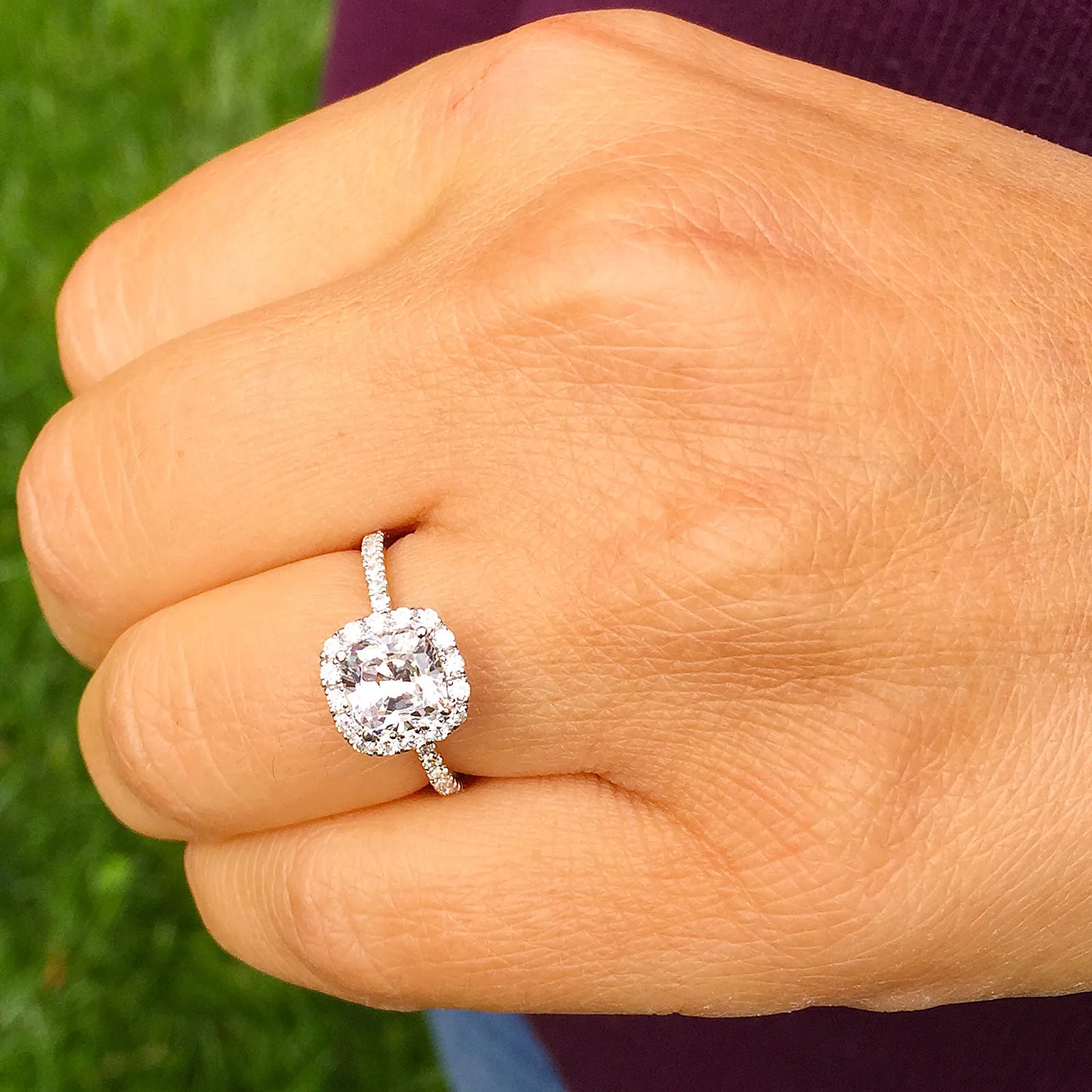 Women's 14k solid white gold cushion cut forever one moissanite and natural round cut diamond engagement ring Bridal Wedding Halo 1.80ctw