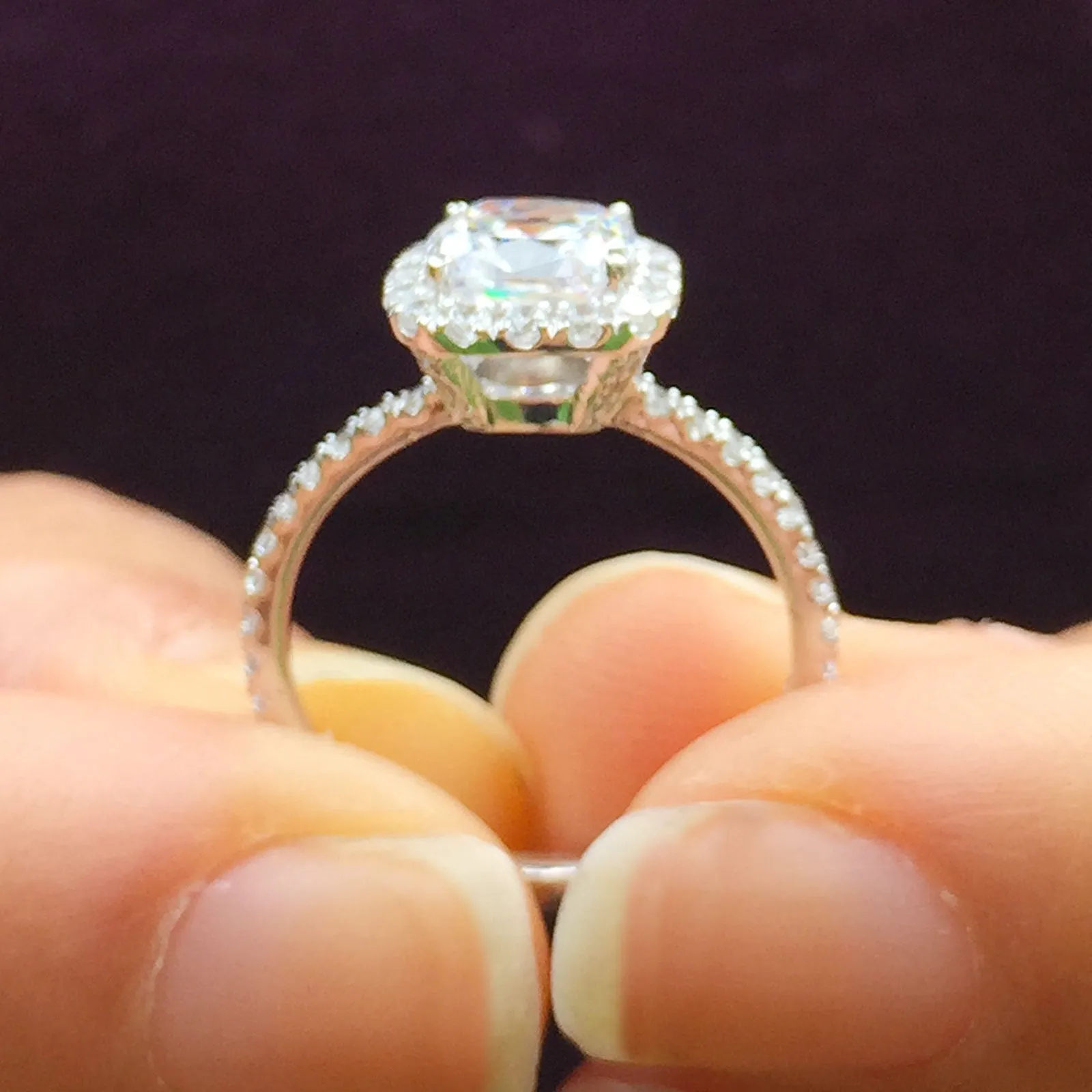 Women's 14k solid white gold cushion cut forever one moissanite and natural round cut diamond engagement ring Bridal Wedding Halo 1.80ctw