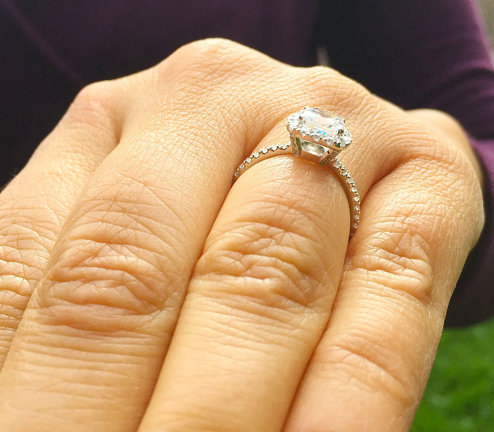 Women's 14k solid white gold cushion cut forever one moissanite and natural round cut diamond engagement ring Bridal Wedding Halo 1.80ctw