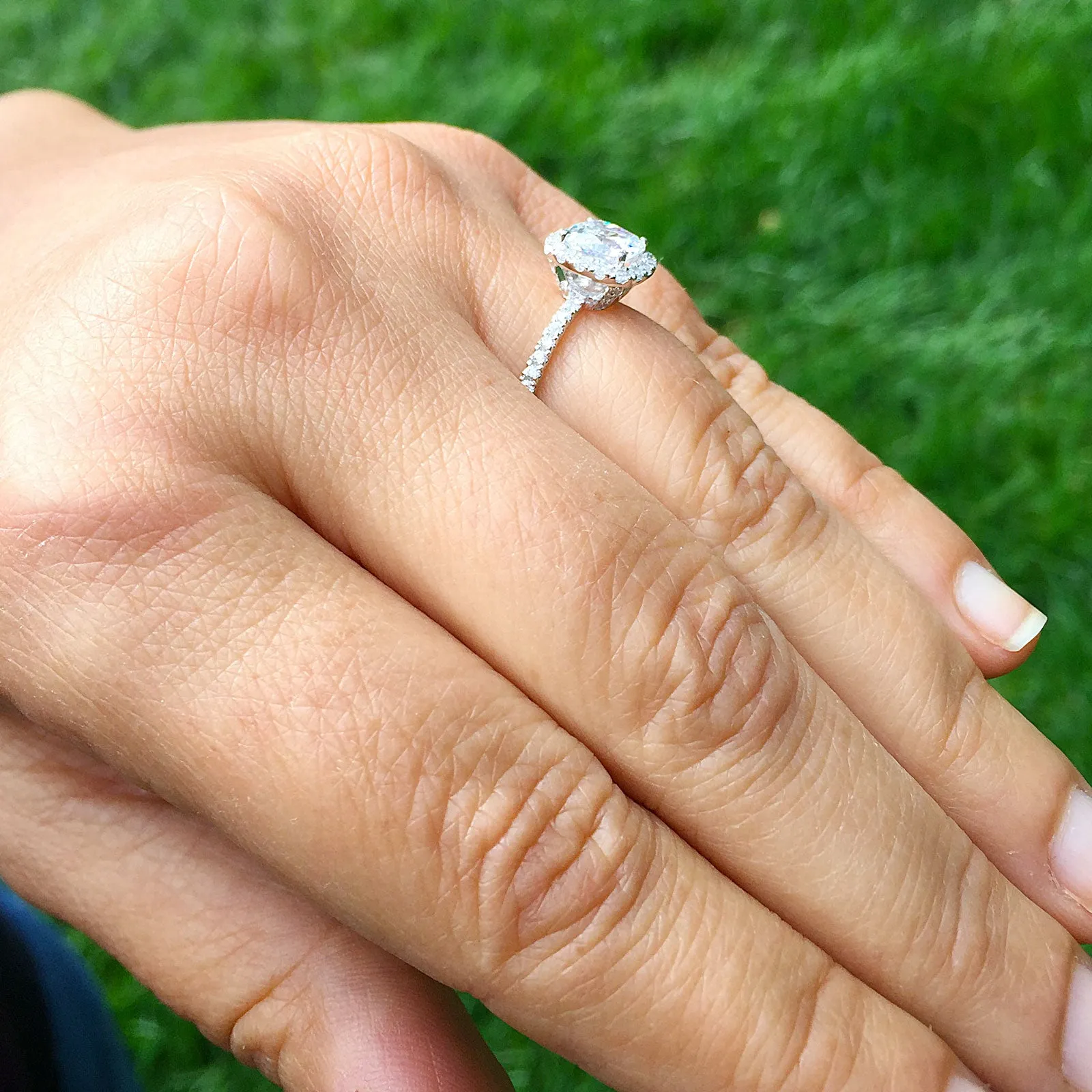 Women's 14k solid white gold cushion cut forever one moissanite and natural round cut diamond engagement ring Bridal Wedding Halo 1.80ctw
