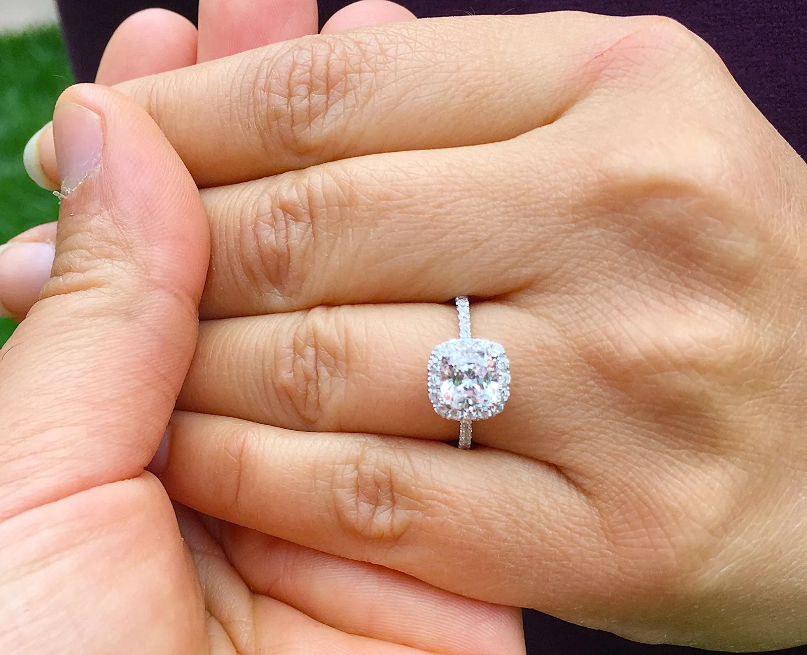 Women's 14k solid white gold cushion cut forever one moissanite and natural round cut diamond engagement ring Bridal Wedding Halo 1.80ctw