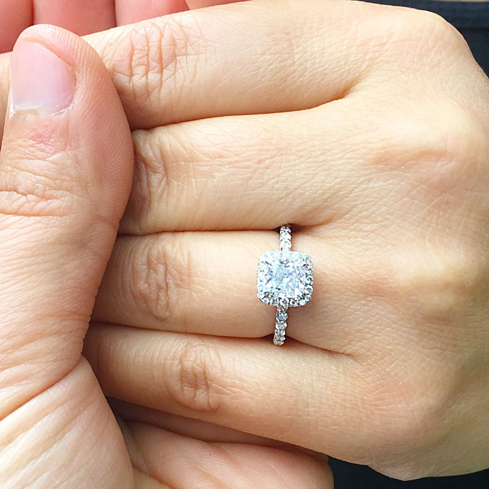 Women's 14k solid white gold cushion cut forever one moissanite and natural round cut diamond engagement ring Bridal Wedding Halo 1.90ctw
