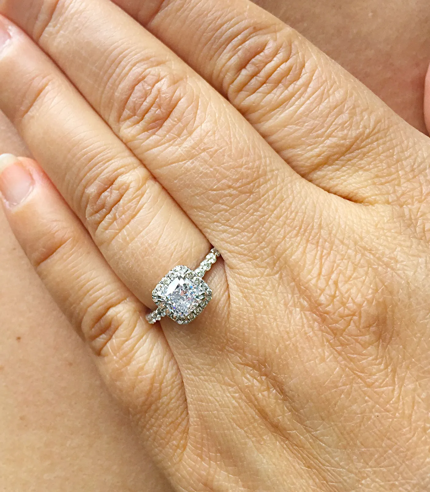 Women's 14k solid white gold cushion cut forever one moissanite and natural round cut diamond engagement ring Bridal Wedding Halo 1.90ctw