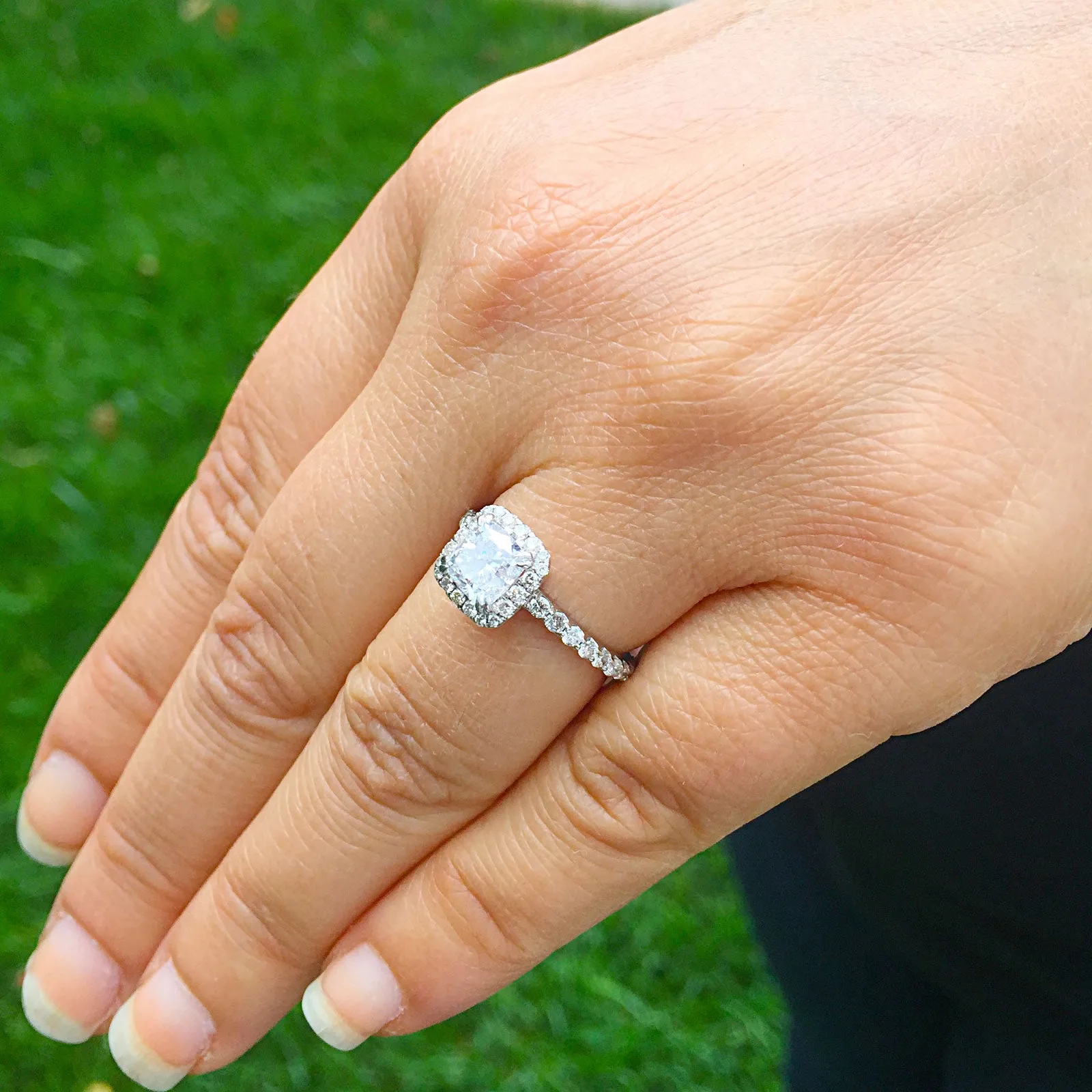 Women's 14k solid white gold cushion cut forever one moissanite and natural round cut diamond engagement ring Bridal Wedding Halo 1.90ctw