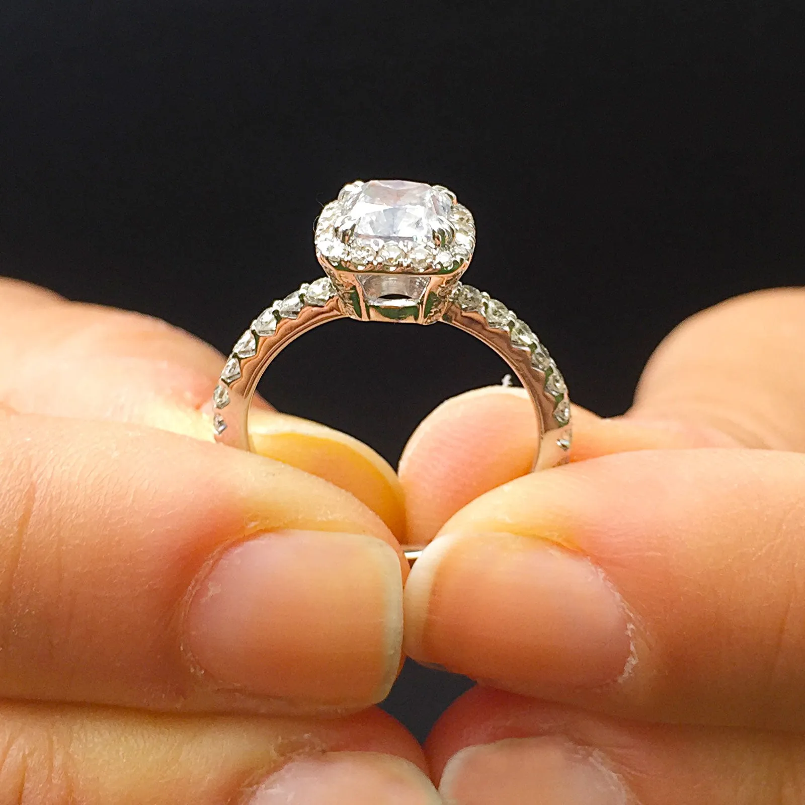 Women's 14k solid white gold cushion cut forever one moissanite and natural round cut diamond engagement ring Bridal Wedding Halo 1.90ctw