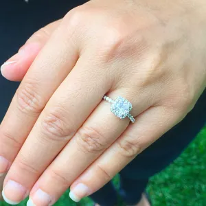 Women's 14k solid white gold cushion cut forever one moissanite and natural round cut diamond engagement ring Bridal Wedding Halo 1.90ctw