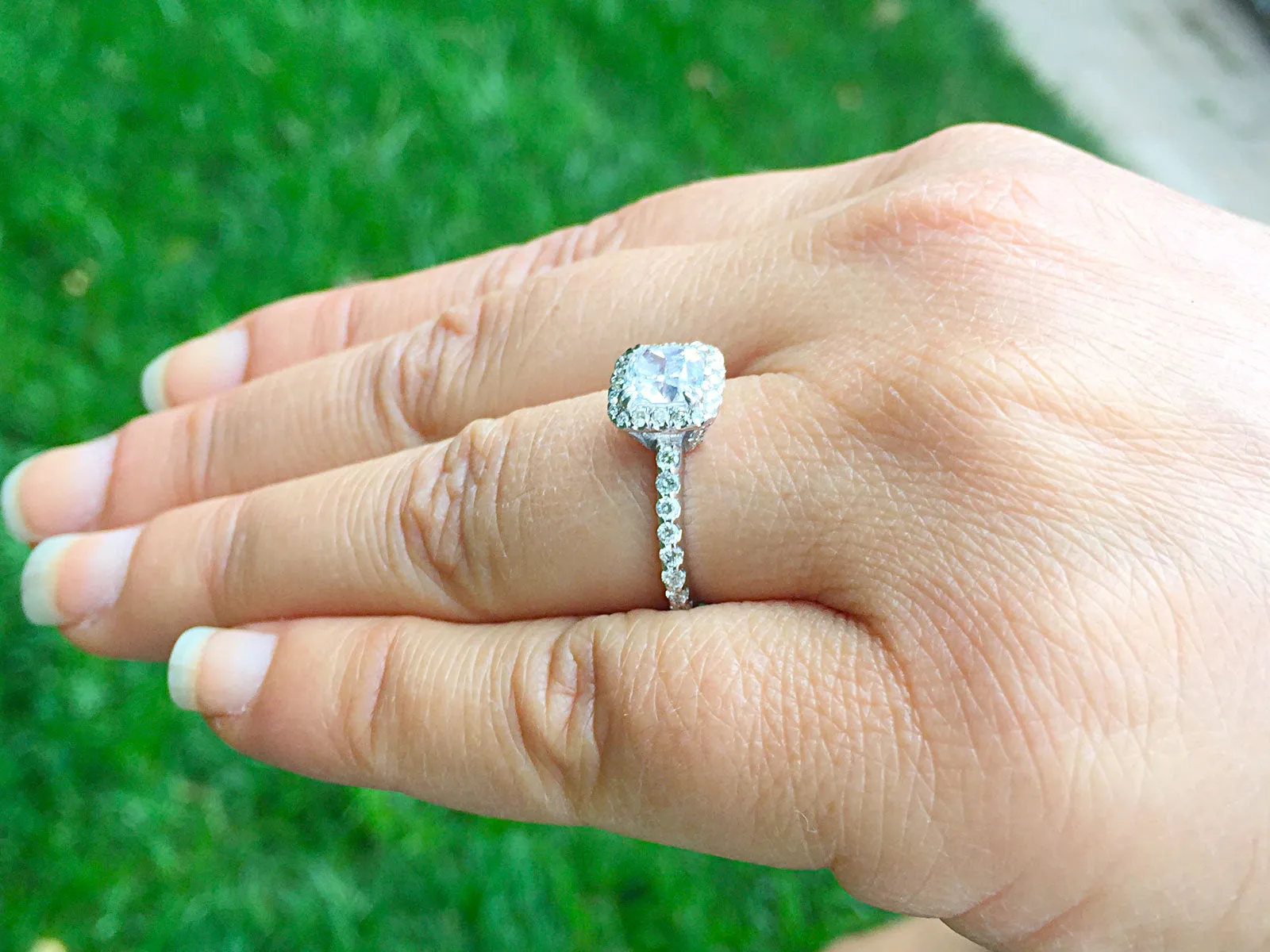 Women's 14k solid white gold cushion cut forever one moissanite and natural round cut diamond engagement ring Bridal Wedding Halo 1.90ctw