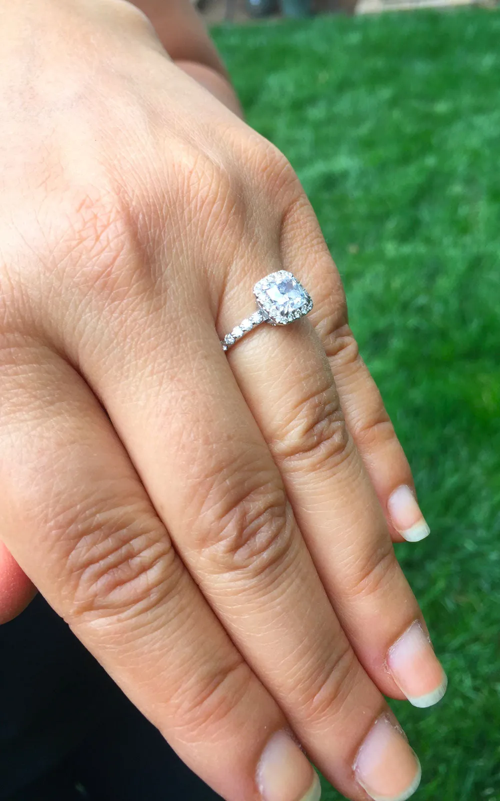 Women's 14k solid white gold cushion cut forever one moissanite and natural round cut diamond engagement ring Bridal Wedding Halo 1.90ctw