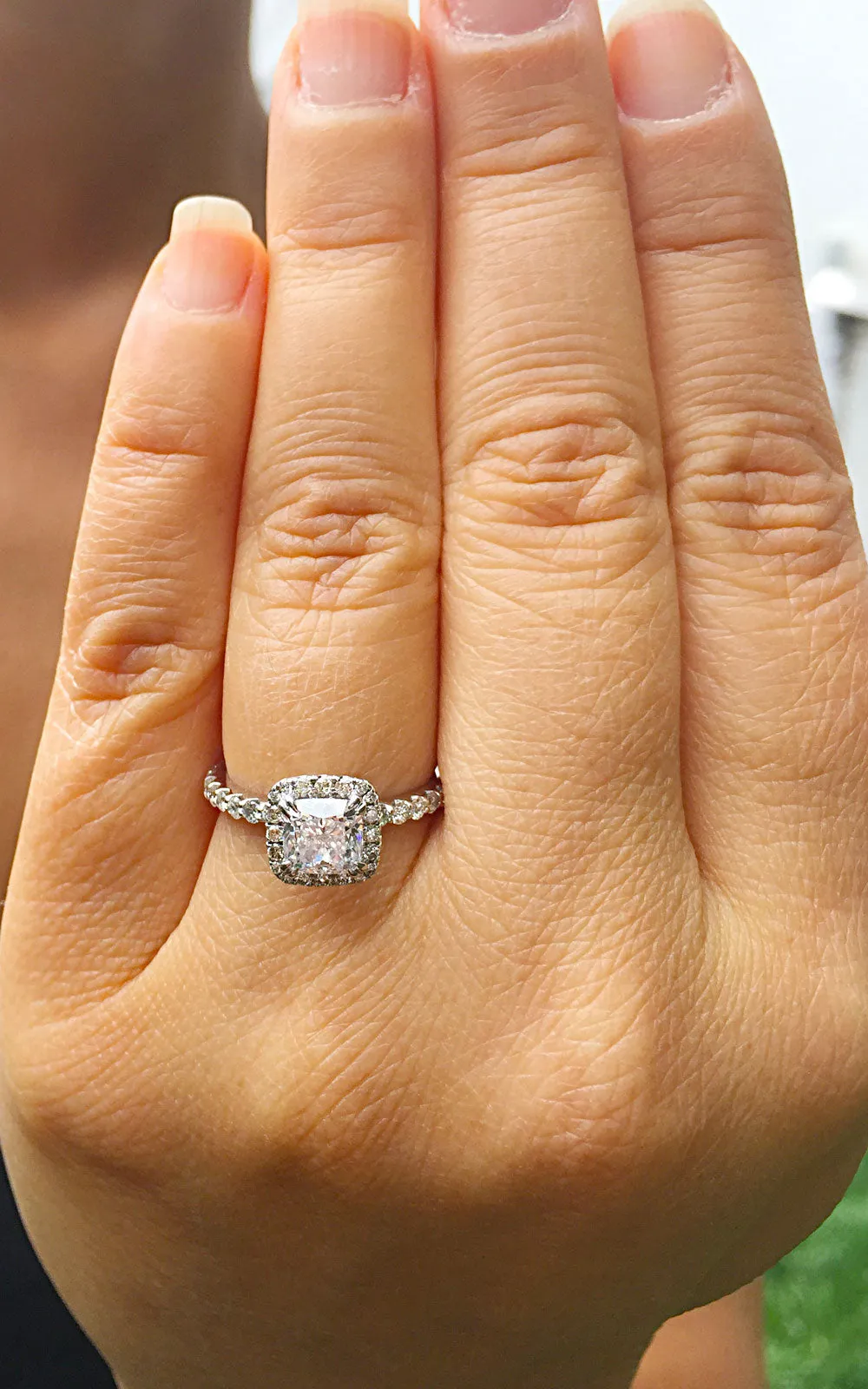 Women's 14k solid white gold cushion cut forever one moissanite and natural round cut diamond engagement ring Bridal Wedding Halo 1.90ctw