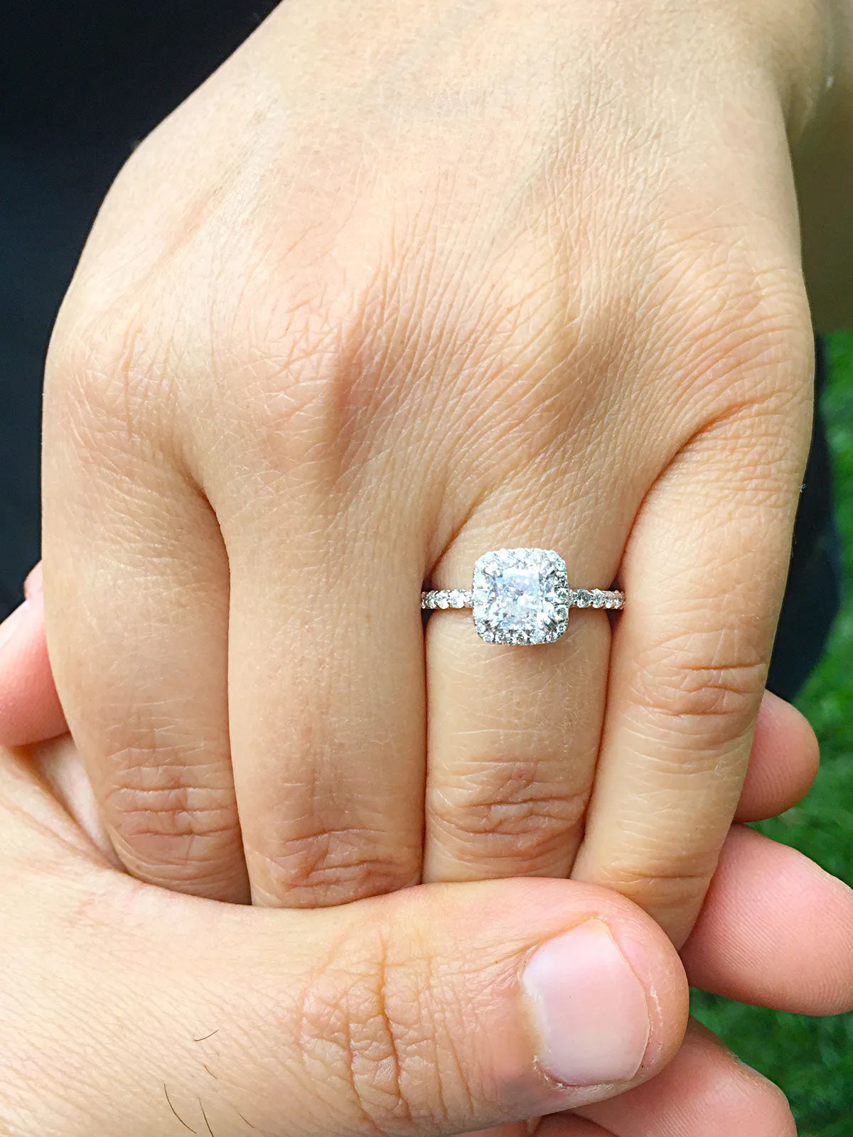 Women's 14k solid white gold cushion cut forever one moissanite and natural round cut diamond engagement ring Bridal Wedding Halo 1.90ctw