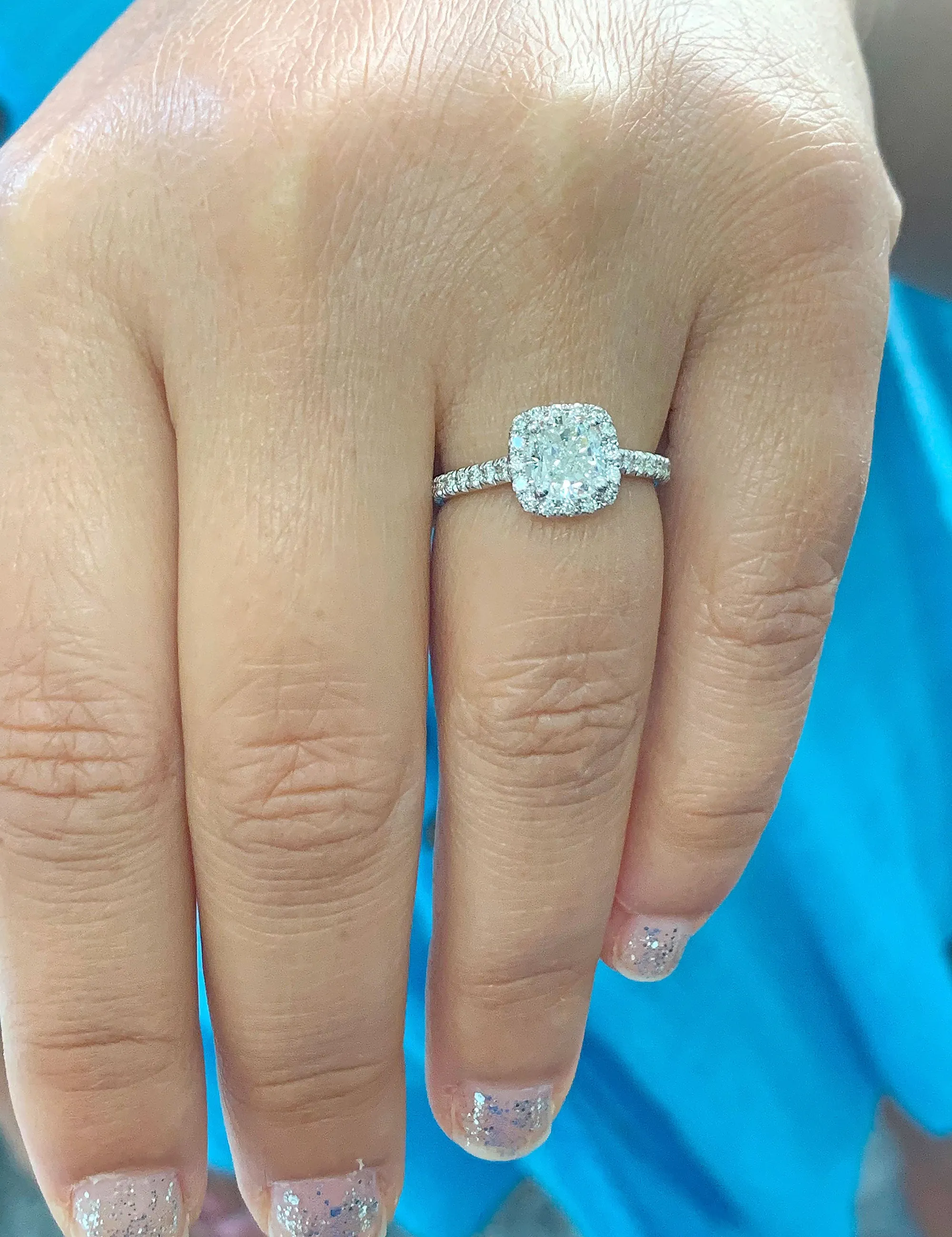 Women's 14k solid white gold cushion cut moissanite and natural round cut diamond engagement ring Bridal Wedding Halo 1.90ctw