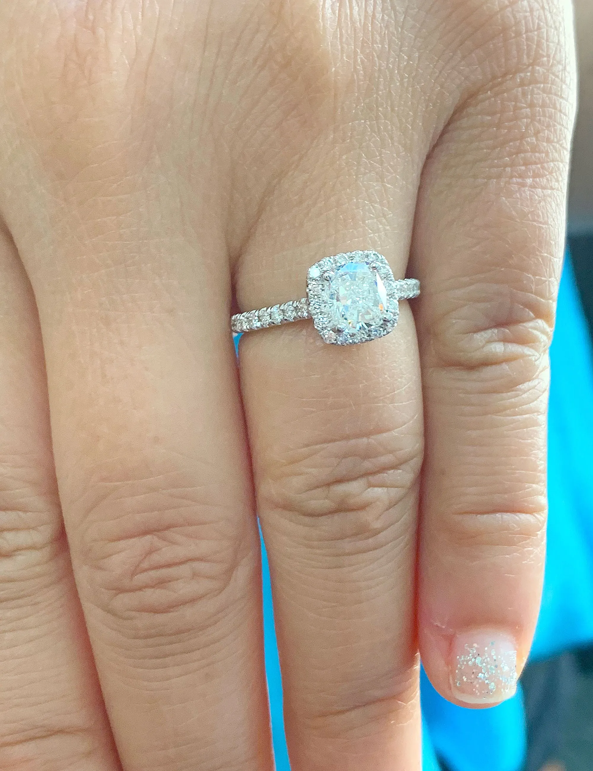 Women's 14k solid white gold cushion cut moissanite and natural round cut diamond engagement ring Bridal Wedding Halo 1.90ctw