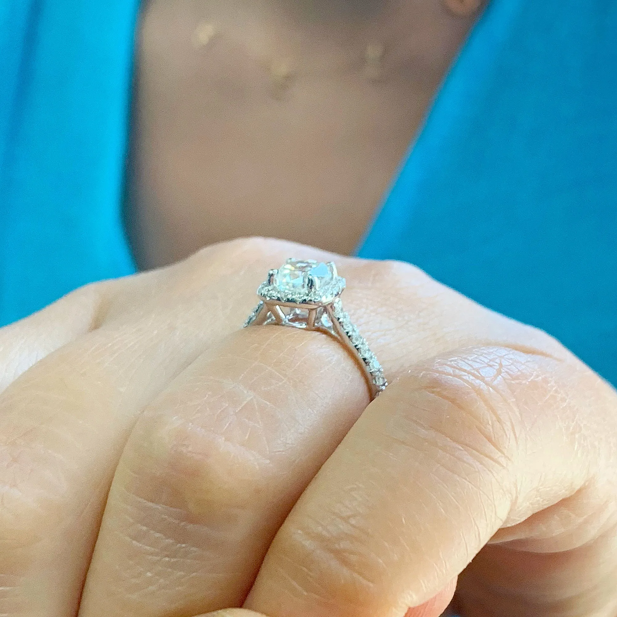 Women's 14k solid white gold cushion cut moissanite and natural round cut diamond engagement ring Bridal Wedding Halo 1.90ctw