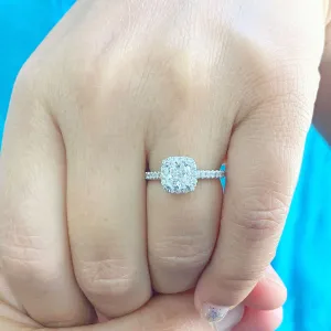 Women's 14k solid white gold cushion cut moissanite and natural round cut diamond engagement ring Bridal Wedding Halo 1.90ctw