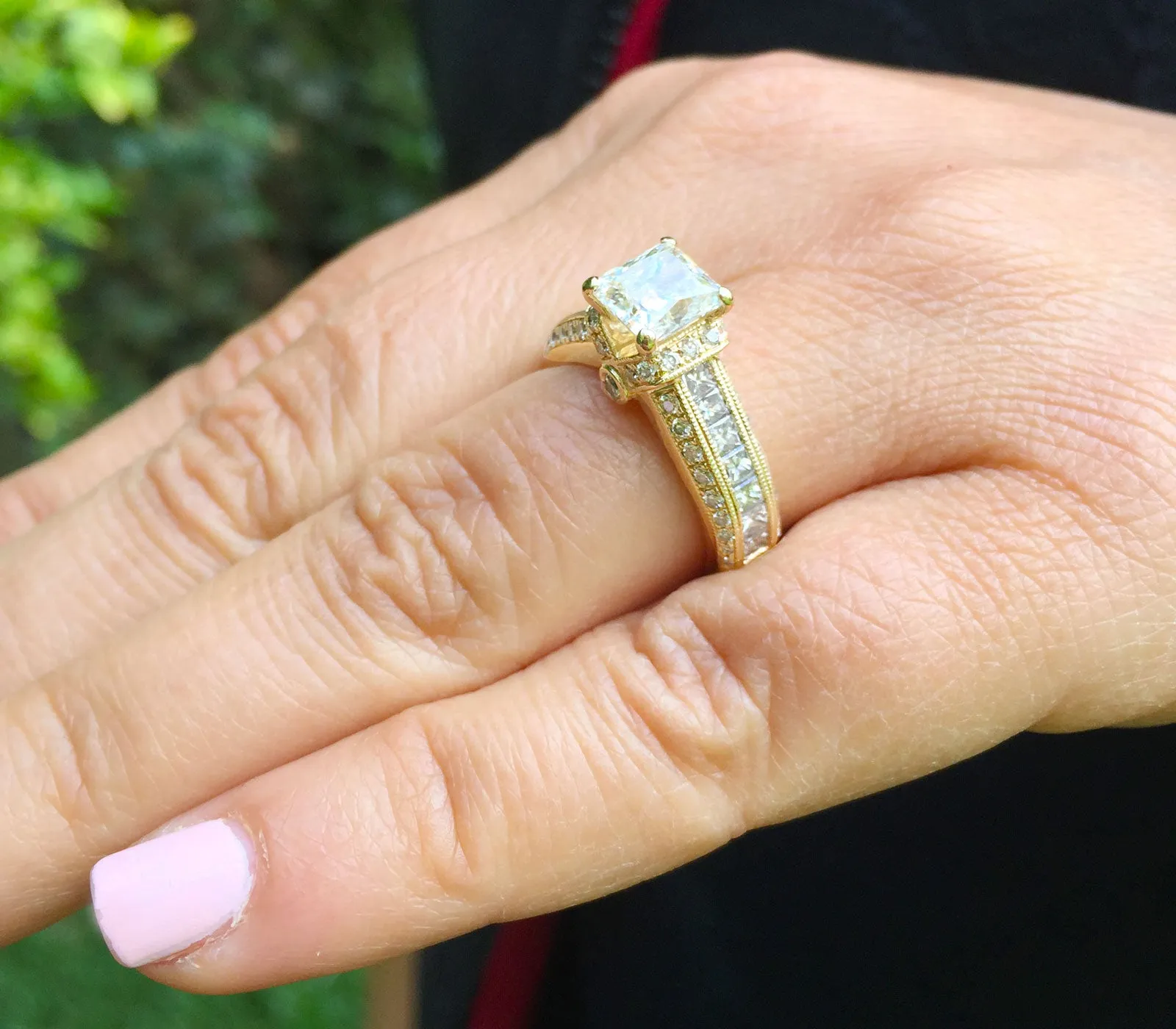 Women's 14k solid yellow gold princess and round cut natural diamond engagement ring deco, wedding, anniversary, propose, deco prong 2.00ct