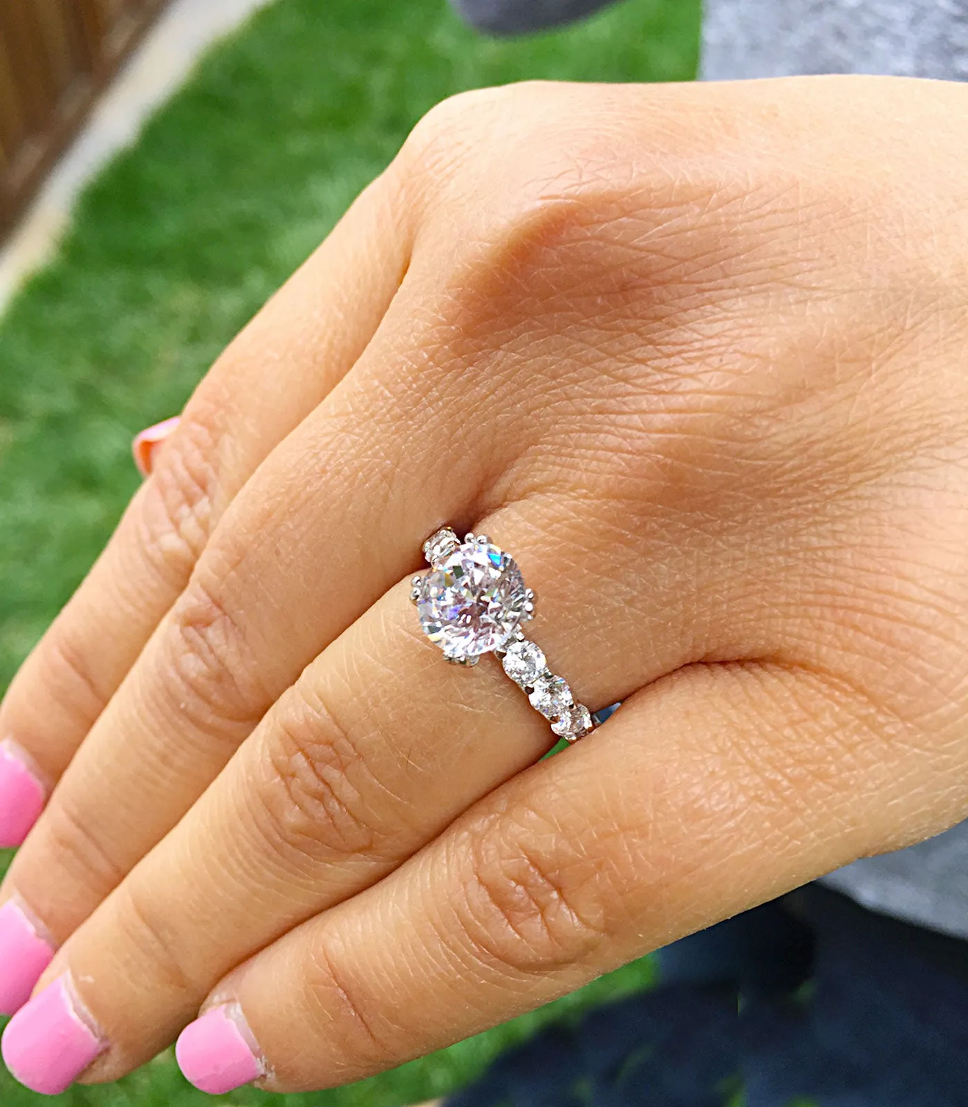 Women's 14k white gold round cut forever one moissanite and diamond engagement ring eternity style Bridal Wedding Natural Diamonds 4.00