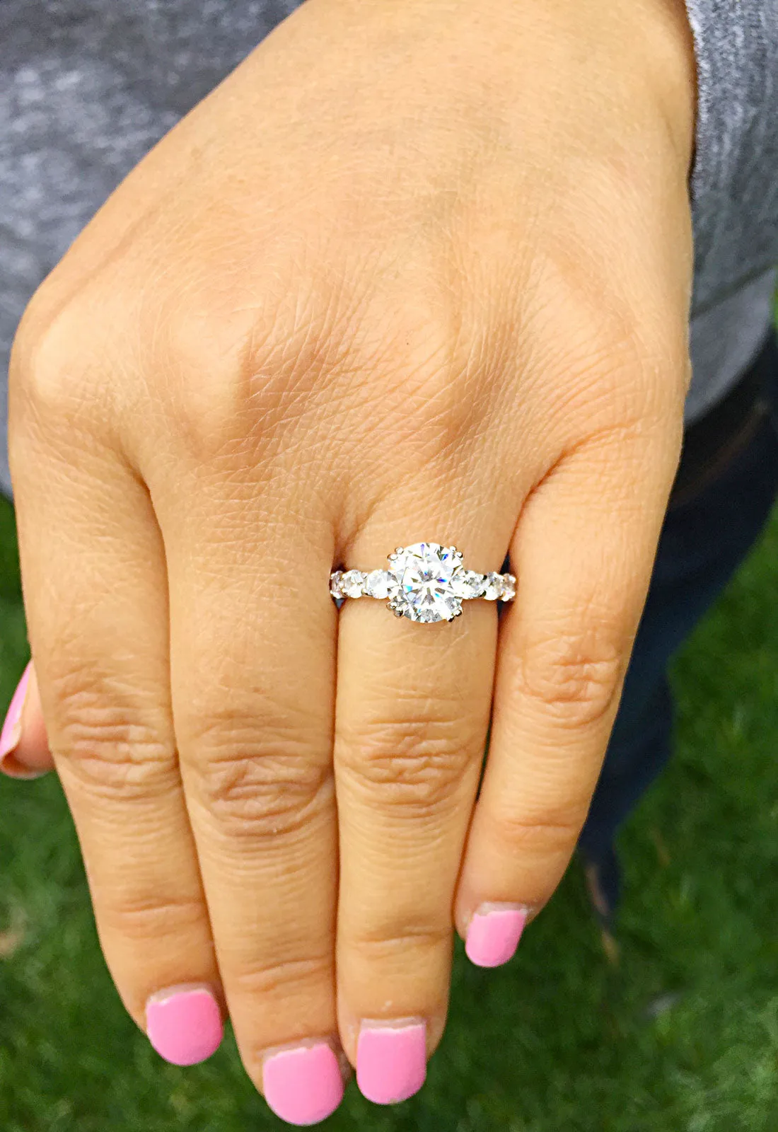 Women's 14k white gold round cut forever one moissanite and diamond engagement ring eternity style Bridal Wedding Natural Diamonds 4.00