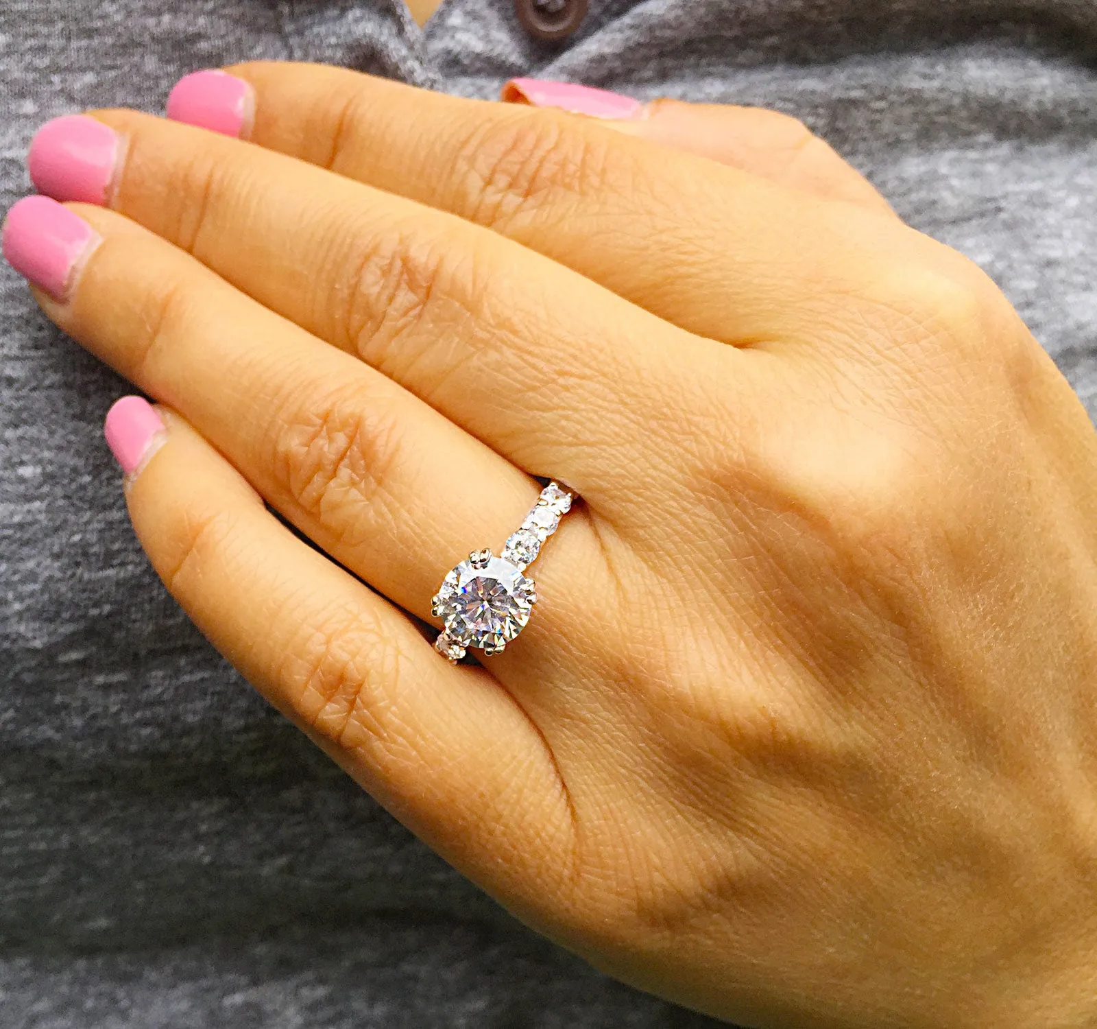 Women's 14k white gold round cut forever one moissanite and diamond engagement ring eternity style Bridal Wedding Natural Diamonds 4.00