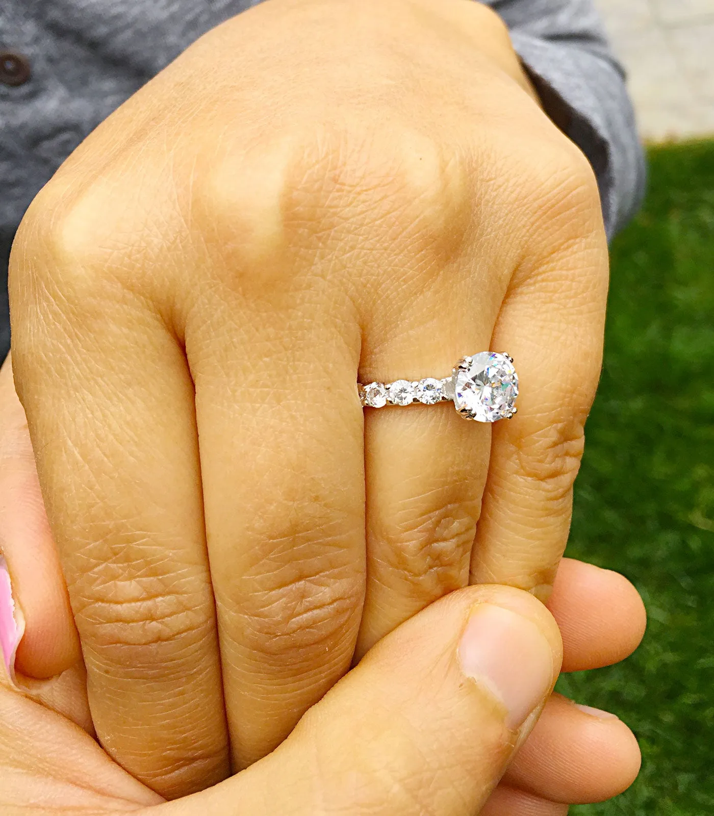 Women's 14k white gold round cut forever one moissanite and diamond engagement ring eternity style Bridal Wedding Natural Diamonds 4.00