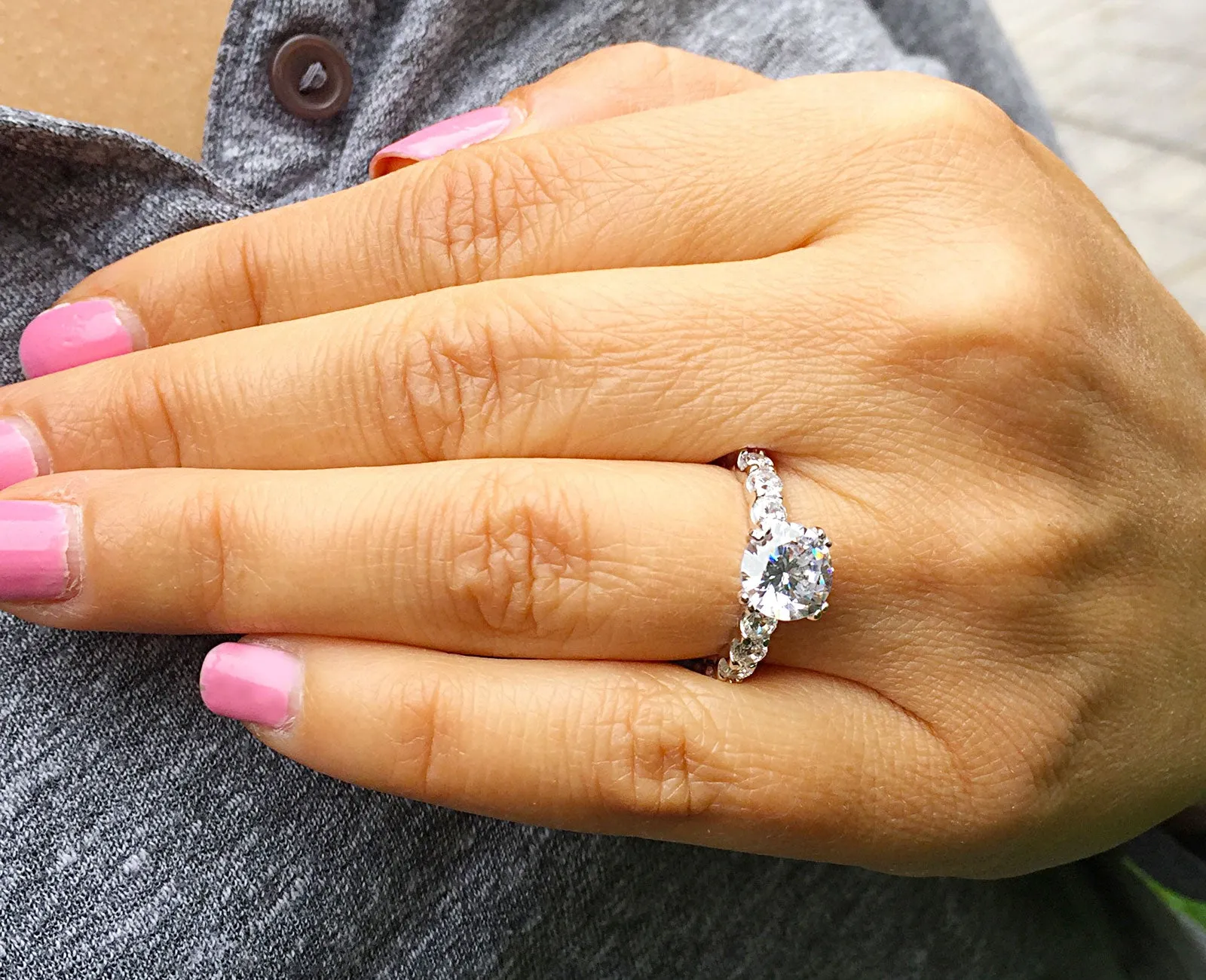 Women's 14k white gold round cut forever one moissanite and diamond engagement ring eternity style Bridal Wedding Natural Diamonds 4.00