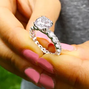 Women's 14k white gold round cut forever one moissanite and diamond engagement ring eternity style Bridal Wedding Natural Diamonds 4.00