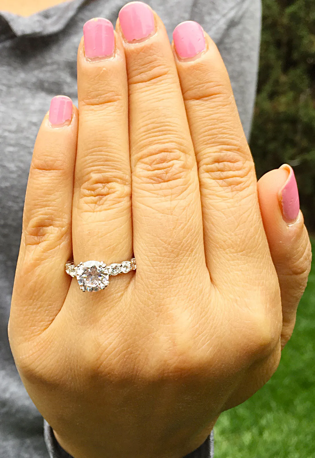 Women's 14k white gold round cut forever one moissanite and diamond engagement ring eternity style Bridal Wedding Natural Diamonds 4.00