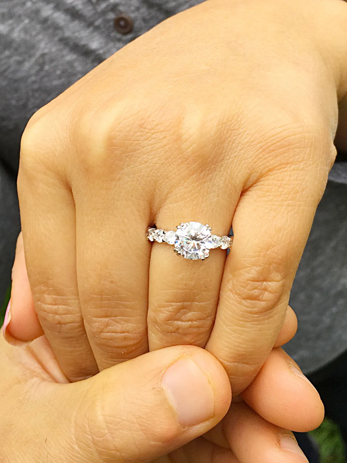 Women's 14k white gold round cut forever one moissanite and diamond engagement ring eternity style Bridal Wedding Natural Diamonds 4.00